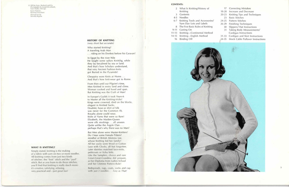 Sears Beginner's Knitting Book Basic Instructions 4 Patterns 1970's Vintage