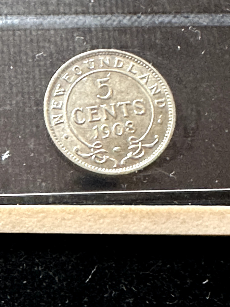 1908 ICCS Graded Newfoundland 5¢ **EF-40** Cert# XPW 821