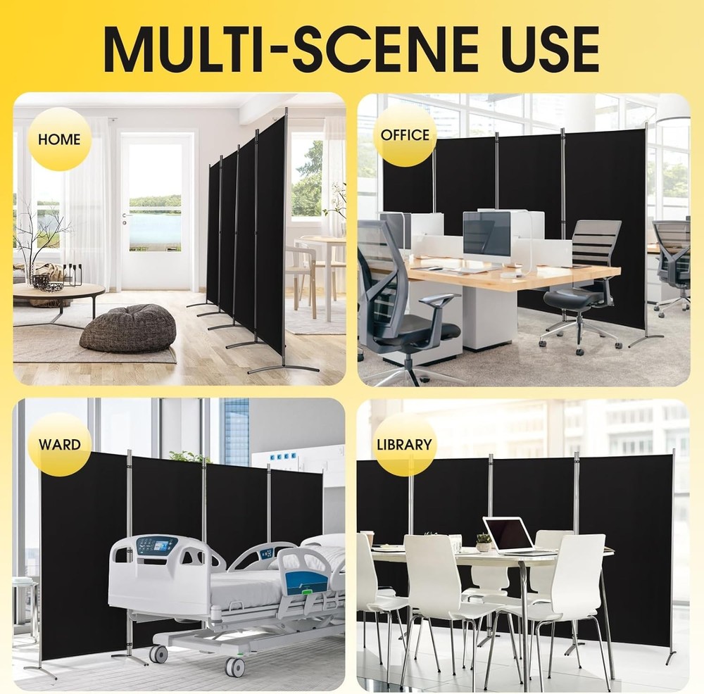 Foldable 4 Panel Freestanding Room Partition - Easy to Install Privacy Solution