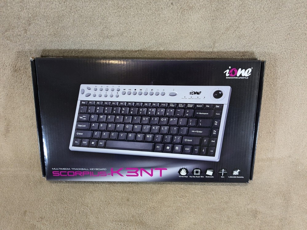 iONE SCORPIUS-K3NT Multimedia Trackball Keyboard Wired USB Interface K3NT-U