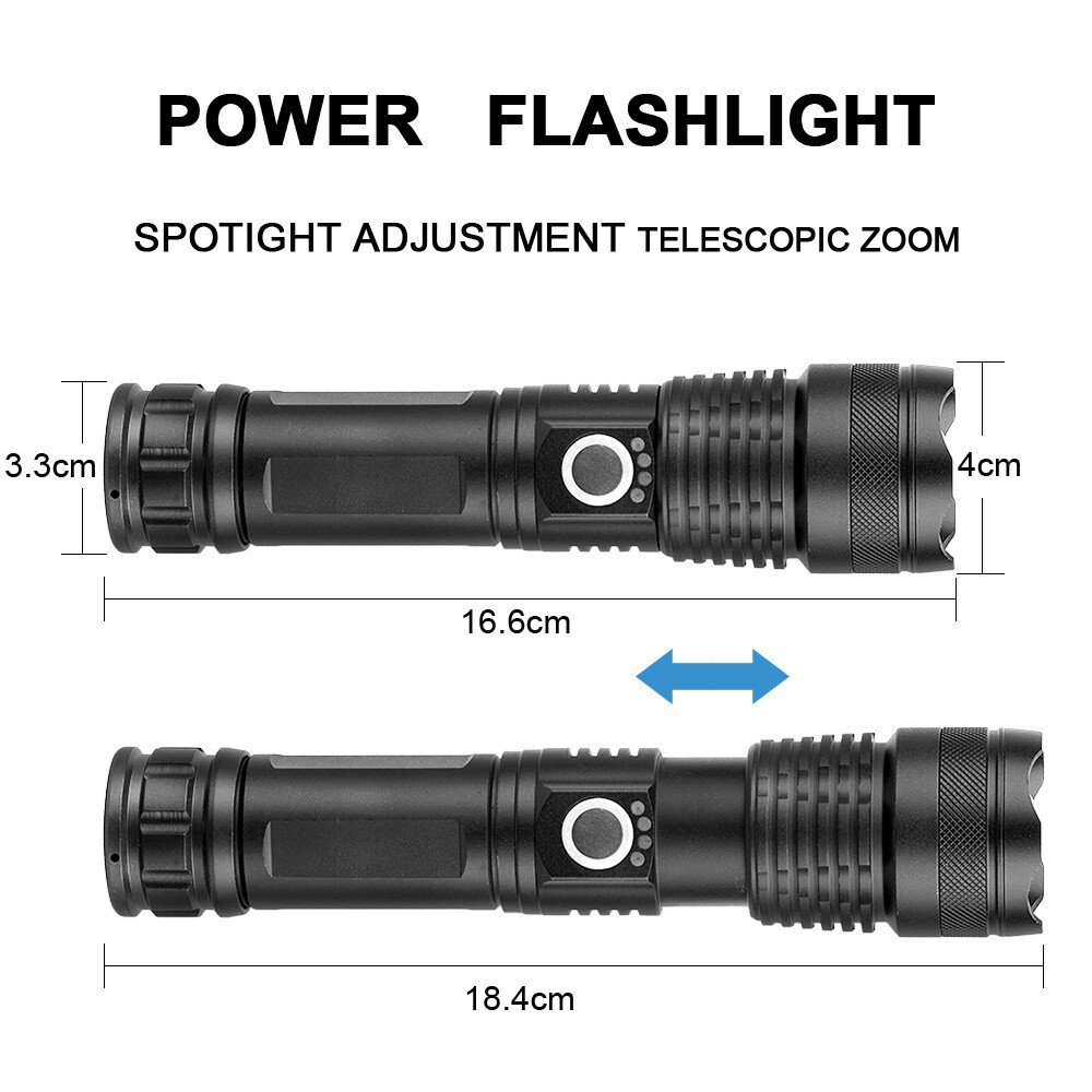 Super Bright LED Flashlight Zoom Bar Torch Rechargeable Waterproof Searchlight