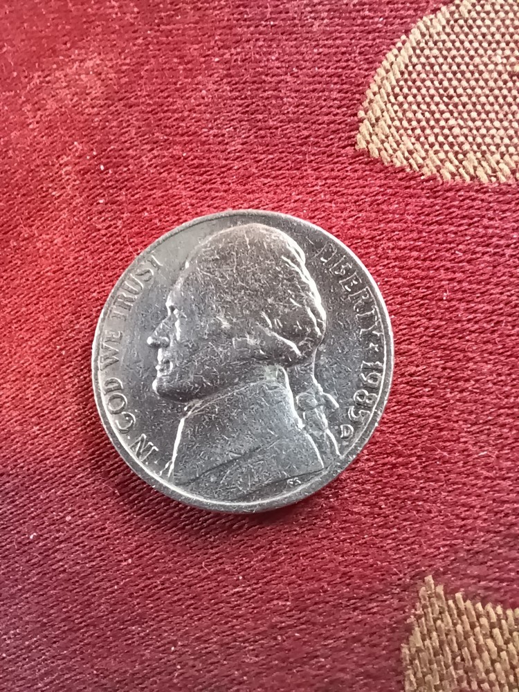 1985 D Jefferson Nickel BOLD DIE CRACK on REVERSE