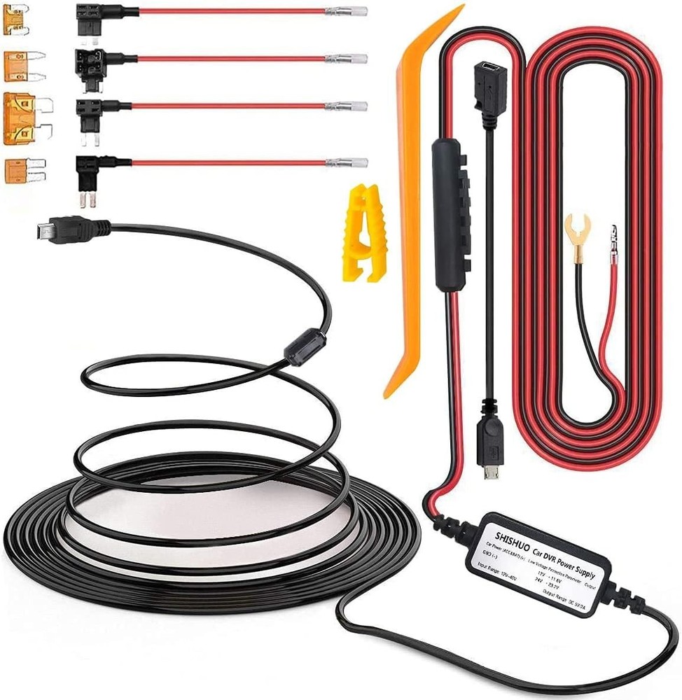 Dash Cam Hardwire Kit - 4m Mini & Micro USB Cable with Battery Drain Protection