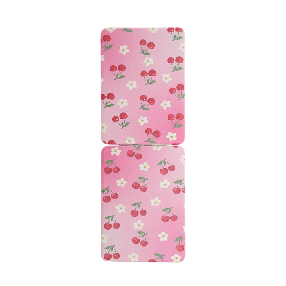 1 Pc Women Medium Rectangular Shape Handheld Mirror for Travel Pink Red