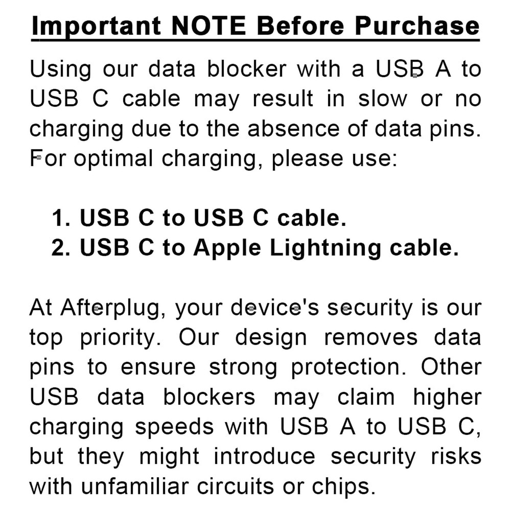 Afterplug USB-C to USB-C Data Blocker (2-Pack) | Anti-Hacking & Juice-Jacking...