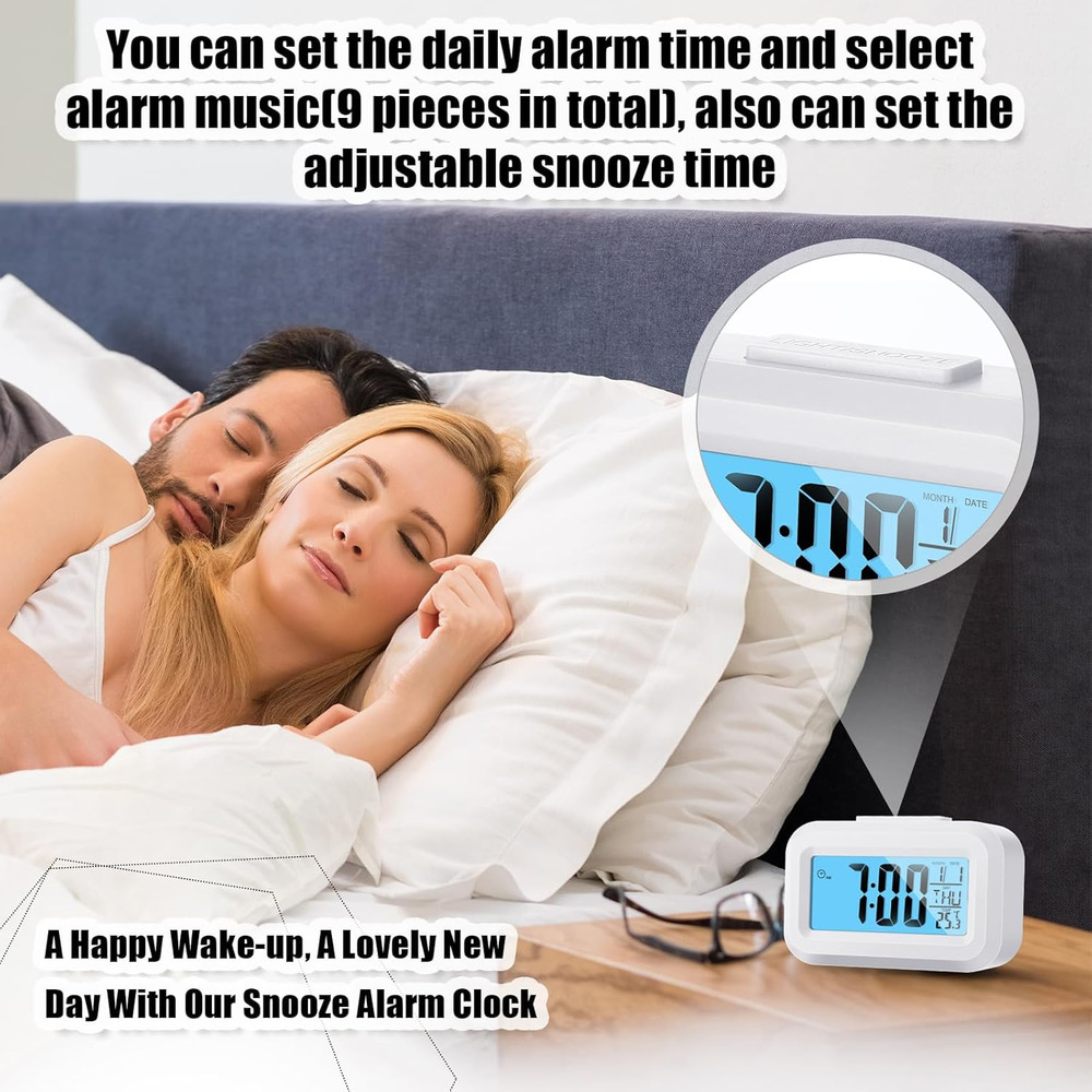 Digital Alarm Clock Large LCD Display, Simple Operation, Snooze Back Light, Time