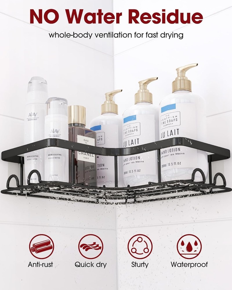No-Drill 2-Pack Corner Shower Caddies - Durable and Stylish Storage Solution