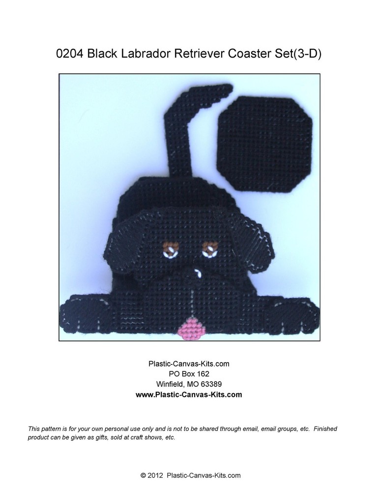 3-D Black Labrador Retriever Dog- Coaster Set-Plastic Canvas Pattern or Kit