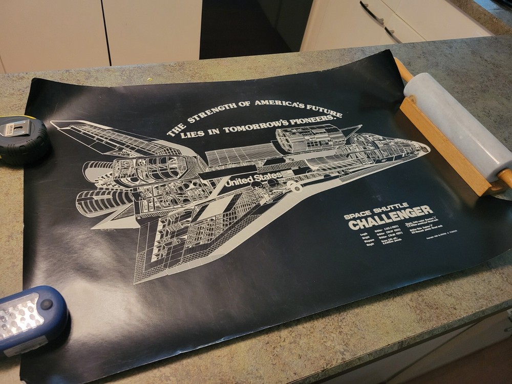 Vintage 1986 Challenger Space Shuttle Poster Engineering Cutaway Mark Tower