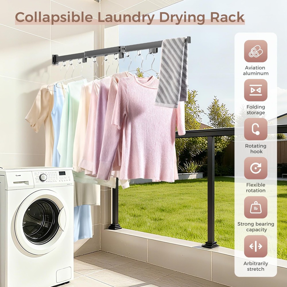 Wall Mounted Clothes Drying Rack, Space-Saving Foldable Clothes Drying Rack, ...
