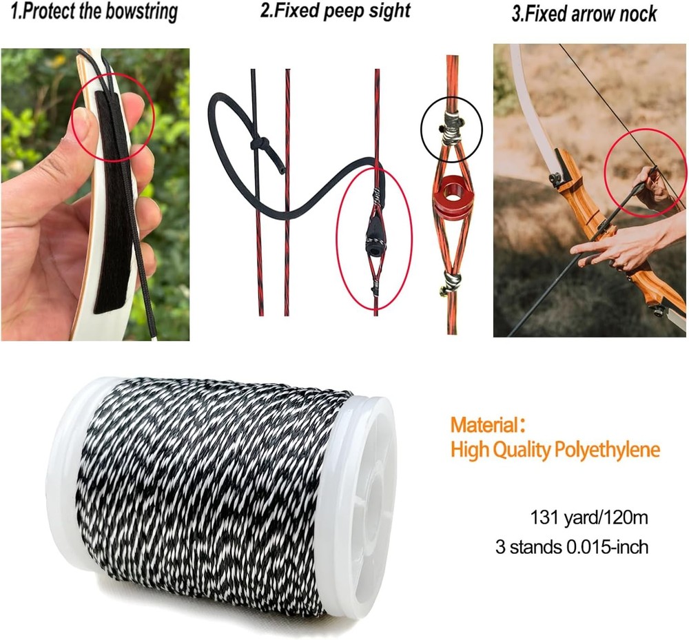 Archery Bowstring Serving Thread Jig 131 yard/120m Bow Blue and Black-white