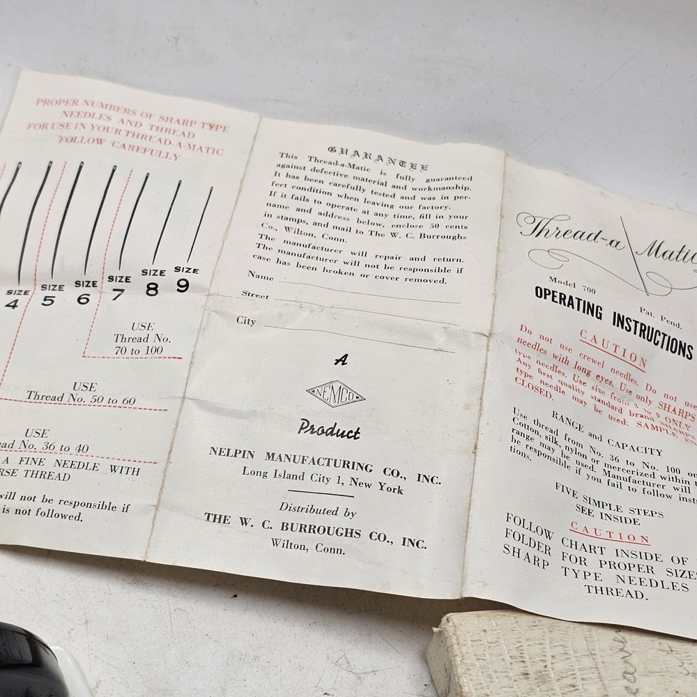 Vintage Thread-a Matic Sewing Automatic Needle Threader In Box 700 Instruct