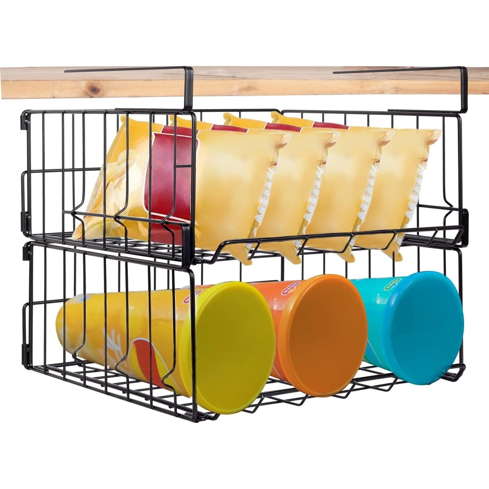 Hanging Under Shelf Storage Basket, 2 Pack Foldable 2 PCS, Black 2