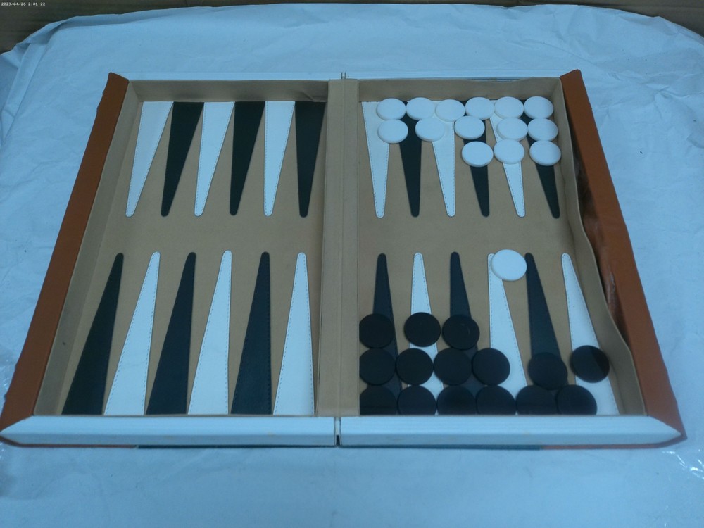 Vintage Backgammon Set – 14.5" Leatherette Case, Complete Pieces, Read Defect
