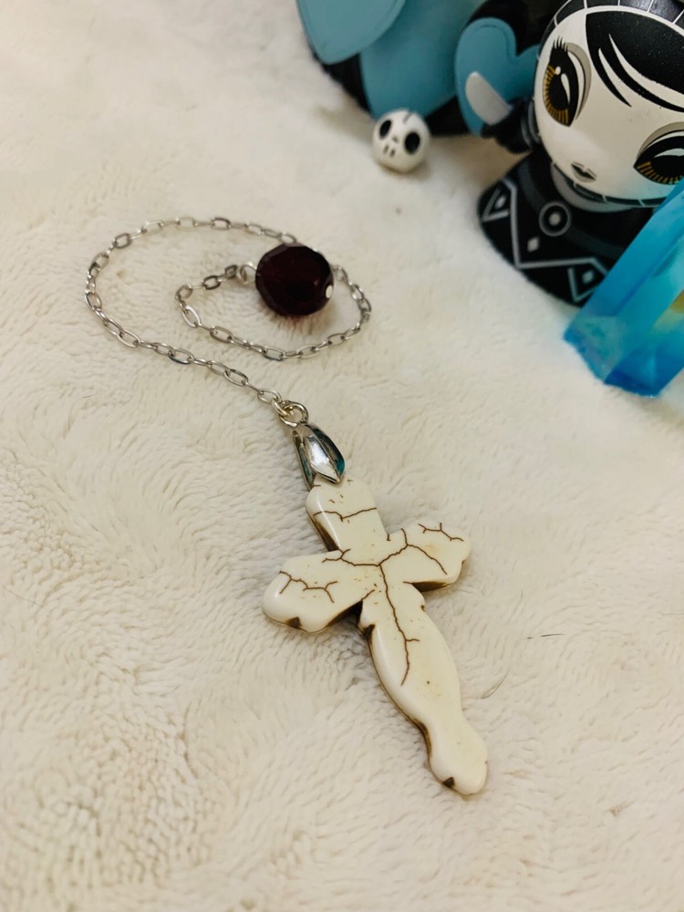 White Cross Stone Pendulum Dowsing, amplifying, restore focus & transform