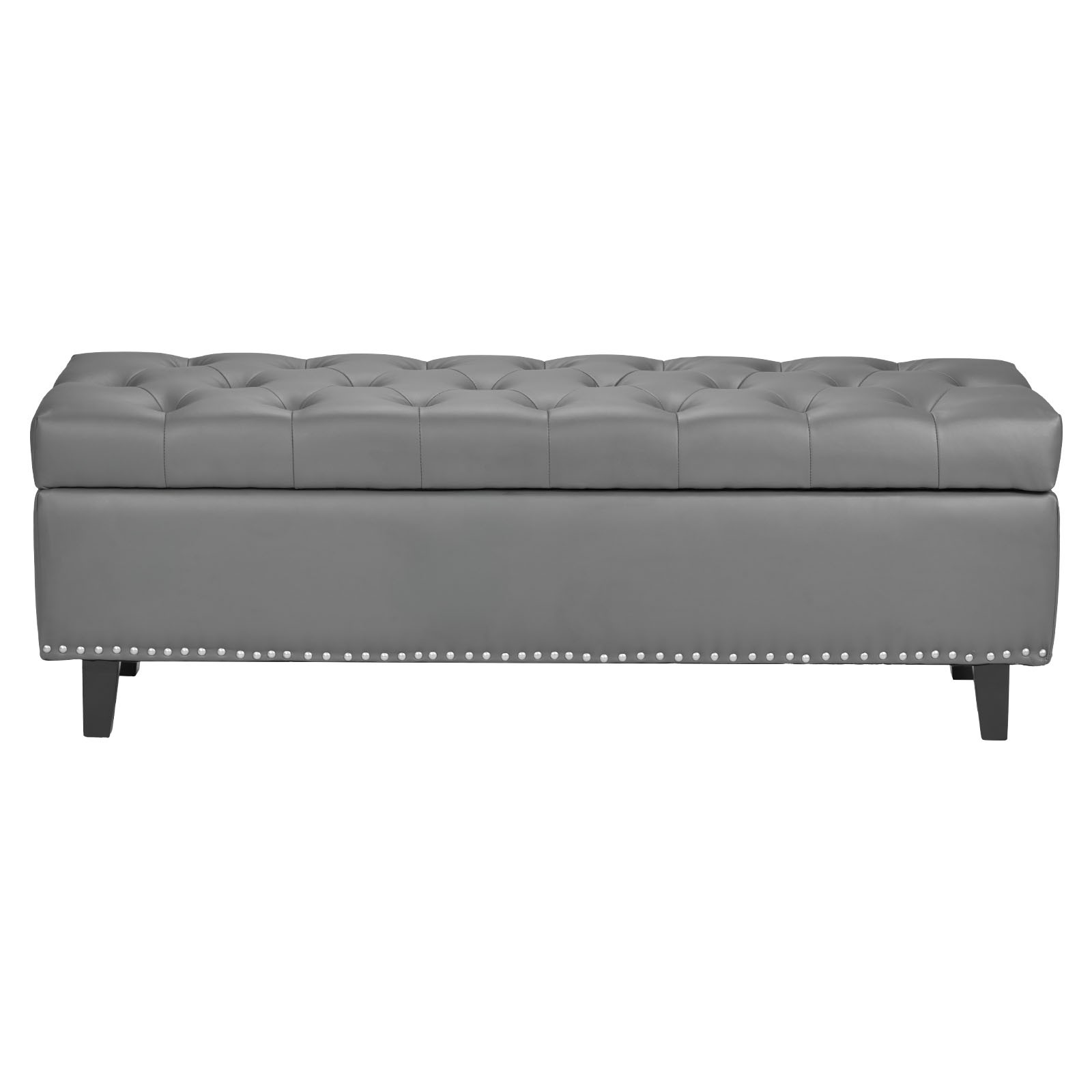 Uimoso Button-Tufted Storage Ottoman Bench PU Leather Bench with Wood Legs Gray