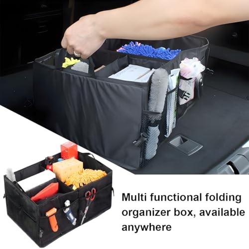 Car Trunk Organizer, Collapsible Multi Compartment Vehicle Storage Box, Black