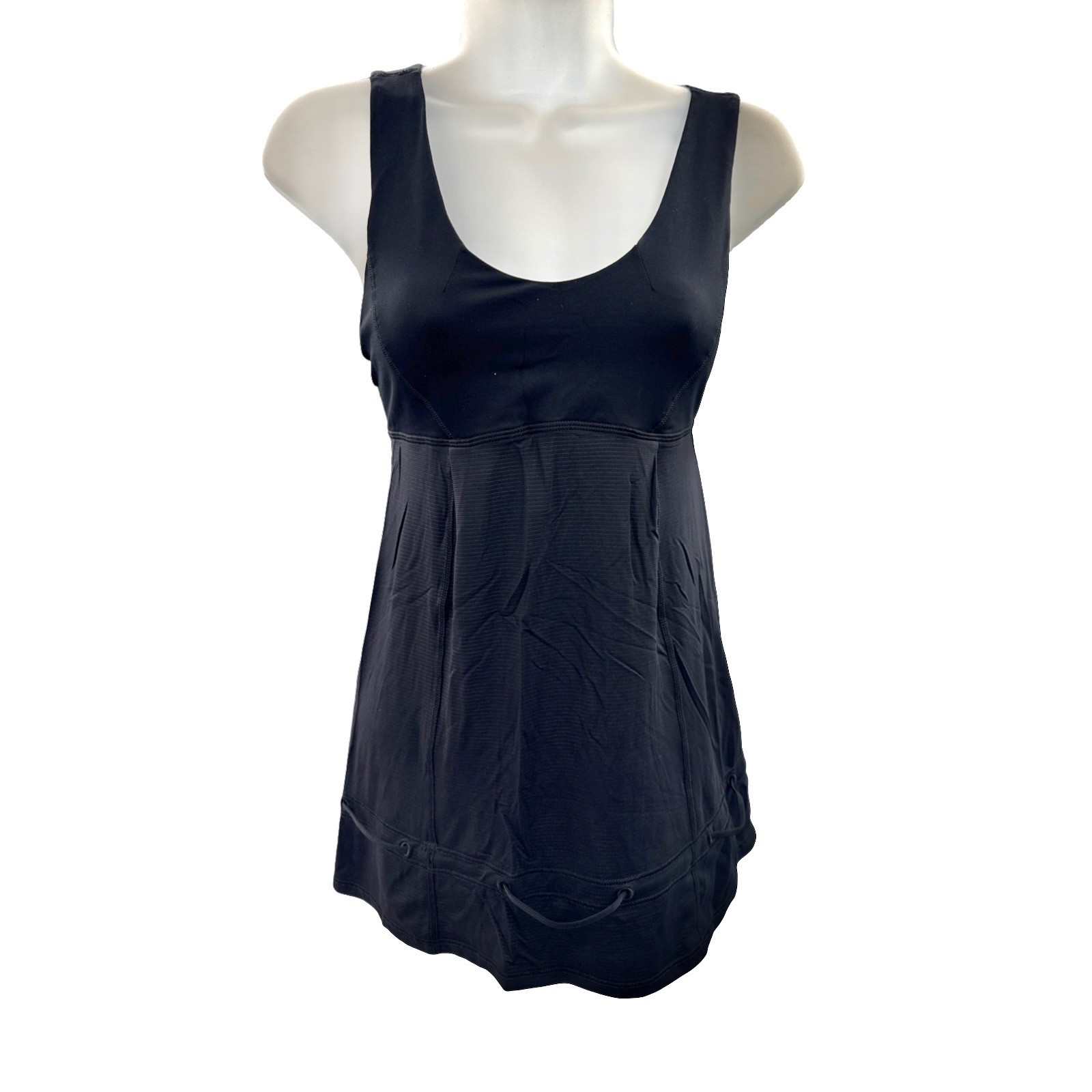 Lululemon Black Long Athletic Tank Top Size 4 Built In Bra Drawstring Hem