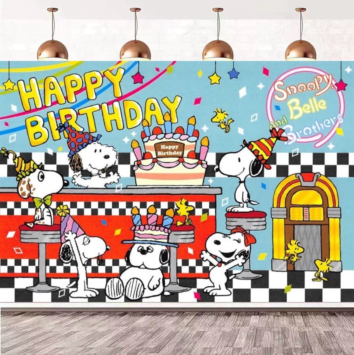 Snoopy Theme Happy Birthday Backdrop Birthday Party Decoration 5x4.3ft
