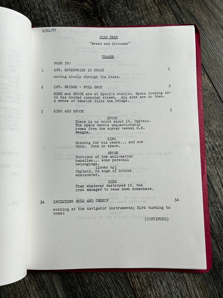 STAR TREK Script Bread And Circuses 3rd Revised Final Sept 1967 Gene Roddenberry