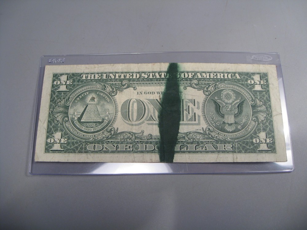 ERROR Note: INK SMEAR. 1974 $1 One Dollar FRN Note. B/C Block.