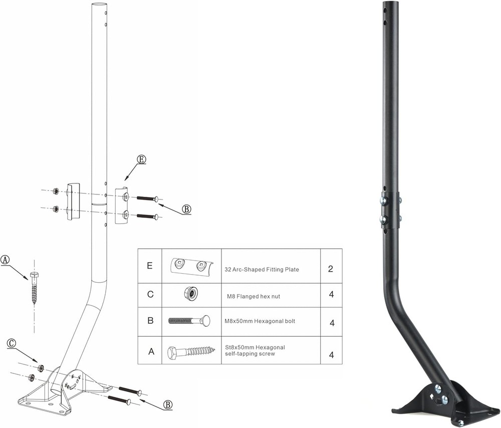 Weatherproof Antenna Mounting Pole - Adjustable J Pipe Mount