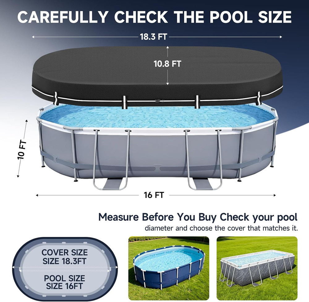 10X16 FT Rectangular Pool Covers for above Ground Pools, 420D Solar Oval Pool Co