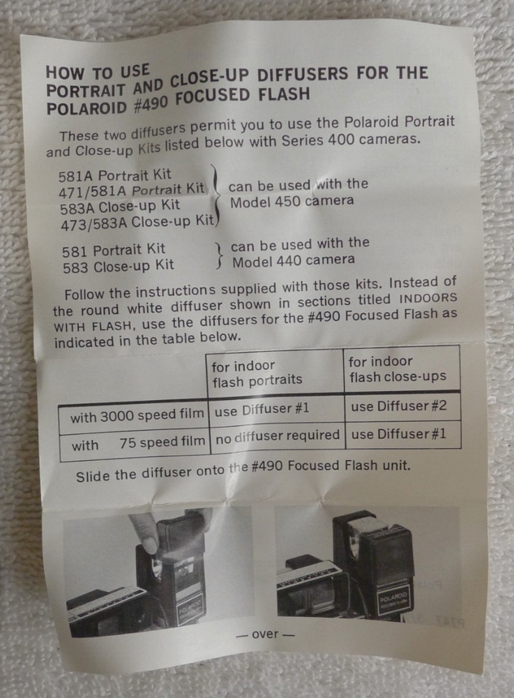 Polaroid Portrait & Close-Up Diffusers for 490 Focused Flash w/Box & Instruction