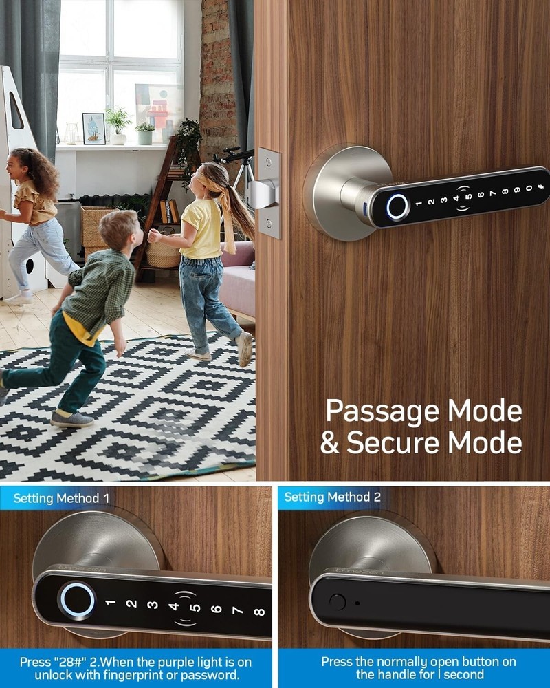 Smart Door Lock Fingerprint Keyless Entry with Handle Bluetooth APP Biometric