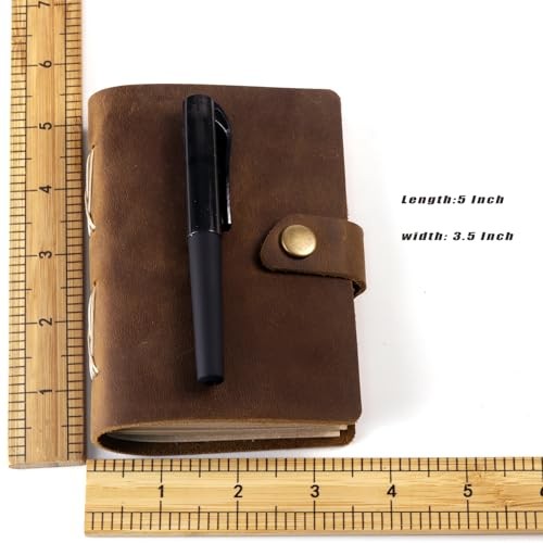 Pocket Notebook with Pen,Genuine Leather Journal Mini Notebook Small Unlined