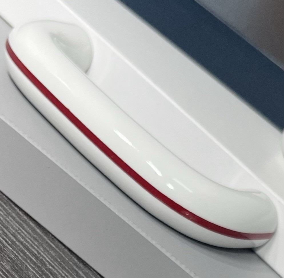 White Porcelain Ceramic Cabinet Handle Kitchen Pull Bath Drawer Red Stripe