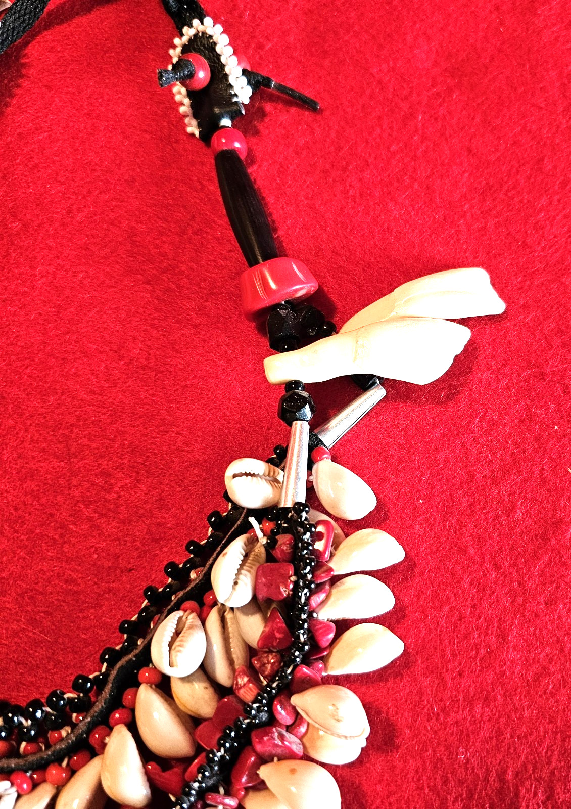 Ornate Cowire Shell Buffalo Tooth Necklace