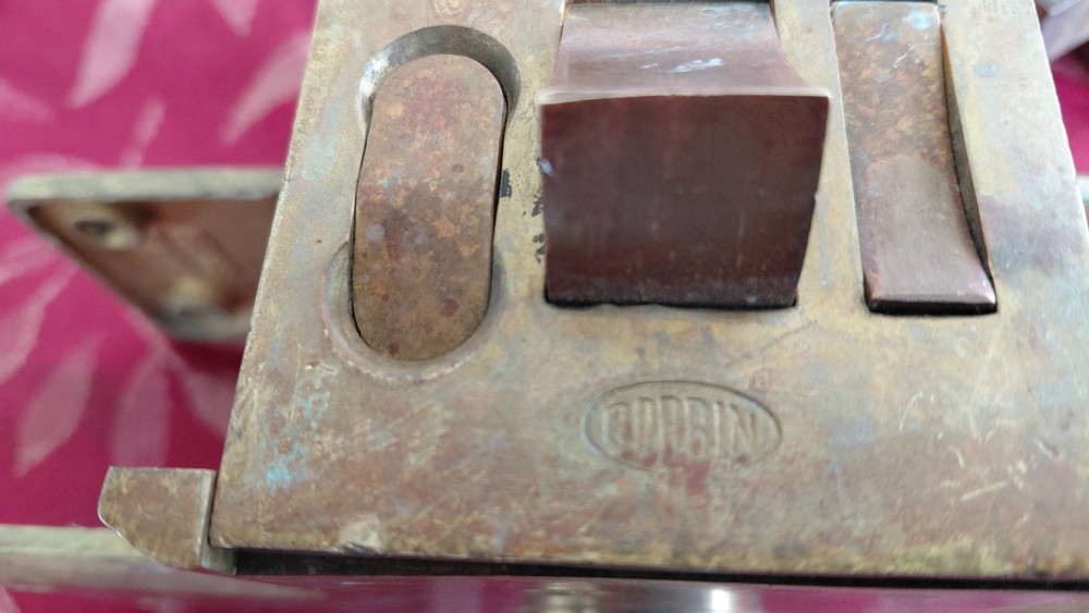 ANTIQUE CORBIN UNRESTORED MORTISE LOCK BRASS DOOR KNOBS & DEADBOLT