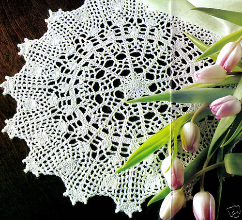 PRETTY Springtime Tulip Doily/ Crochet Pattern INSTRUCTIONS ONLY