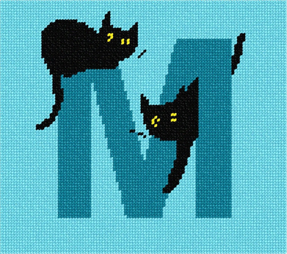 Letter M Black Cats Needlepoint Kit or Canvas