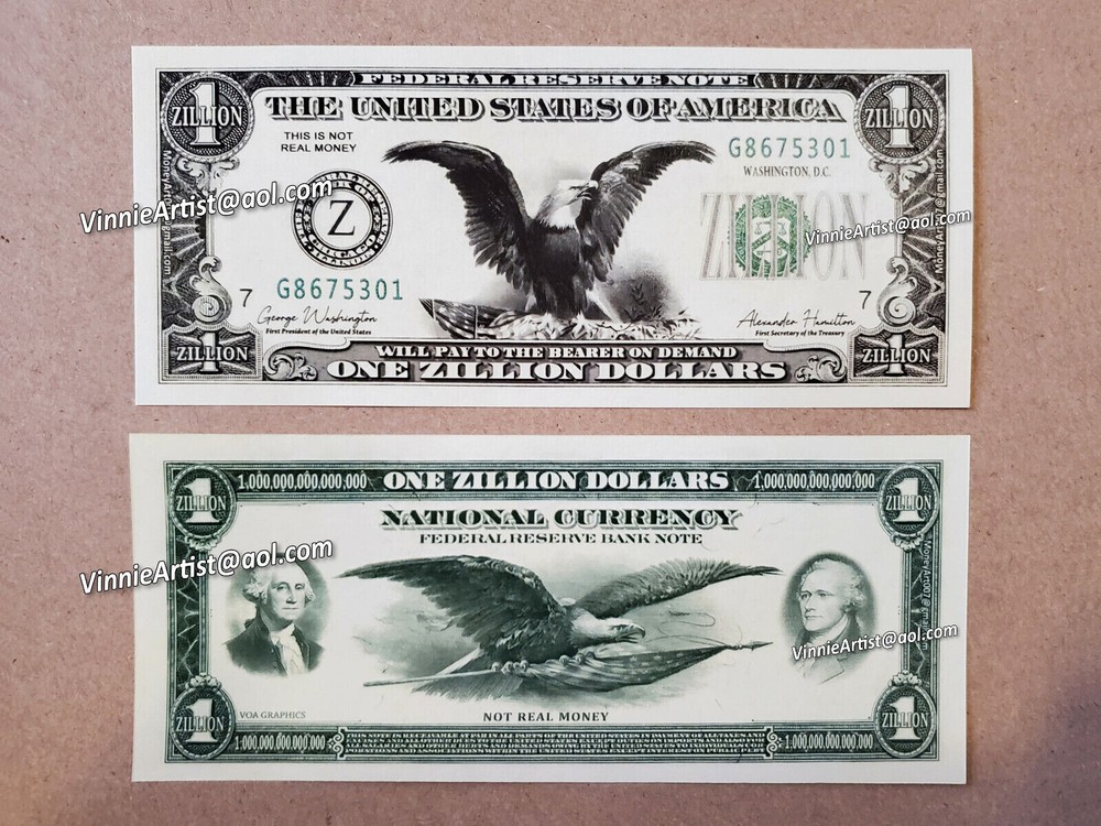 ZILLION DOLLAR BILL FUNNY PLAY MONEY NOVELTY Vision Board