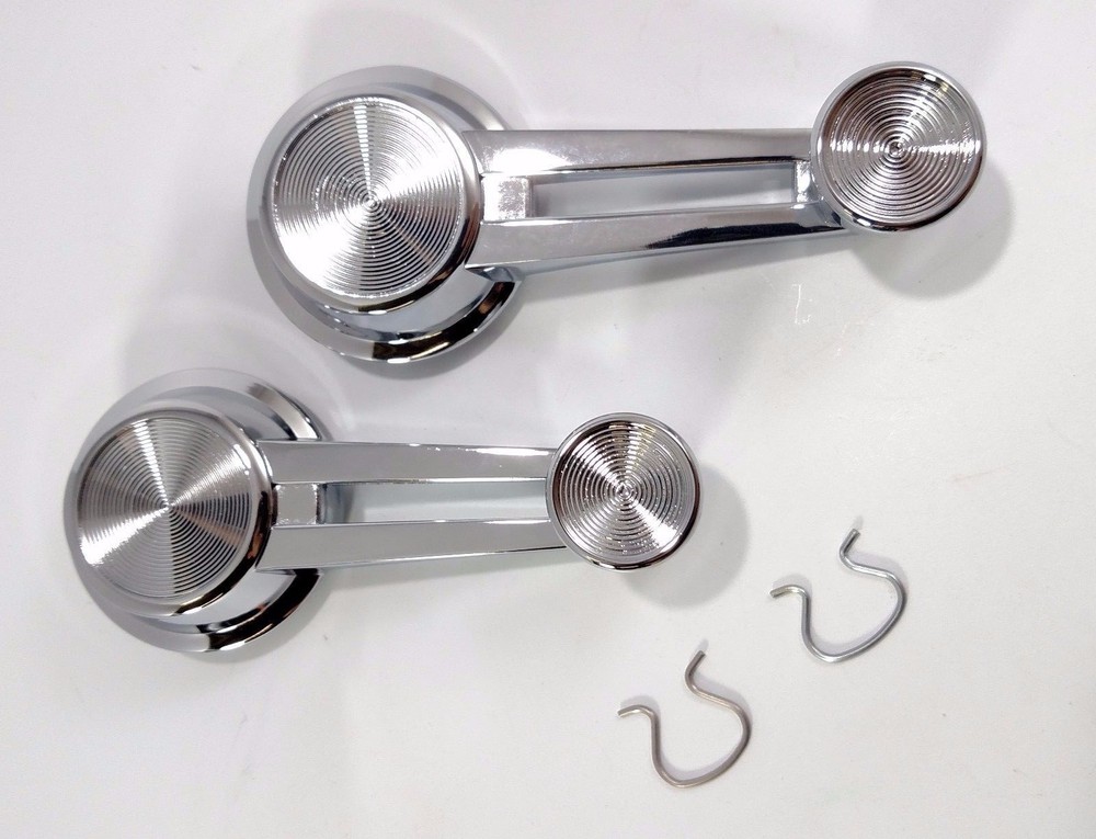 Pair 1961-66 Chevy Chrome Door Window Crank Handles Double Arm Chrome Knobs