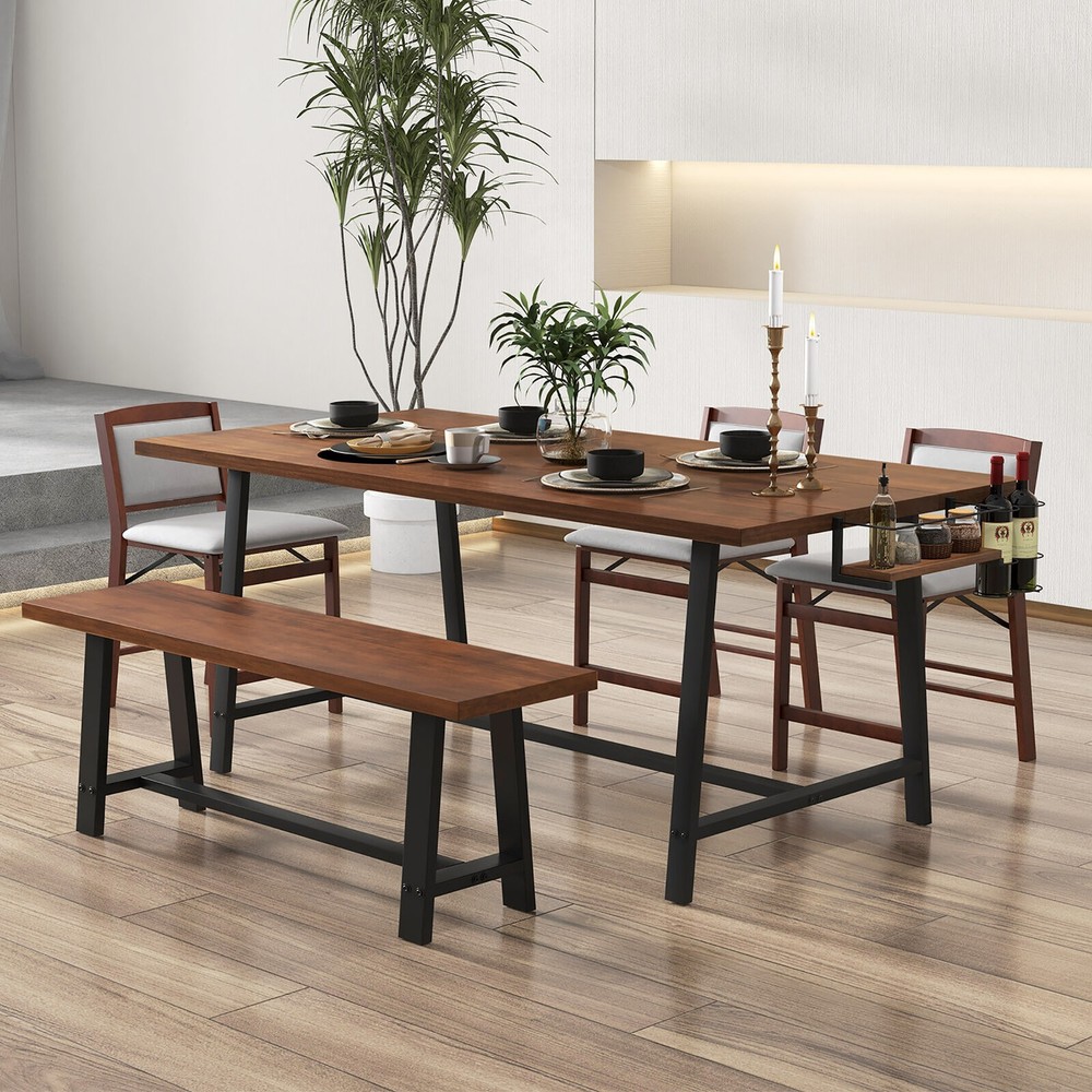 72" Industrial Rectangular Kitchen Table w/ 2-Bottle Wine Rack Condiment Holder