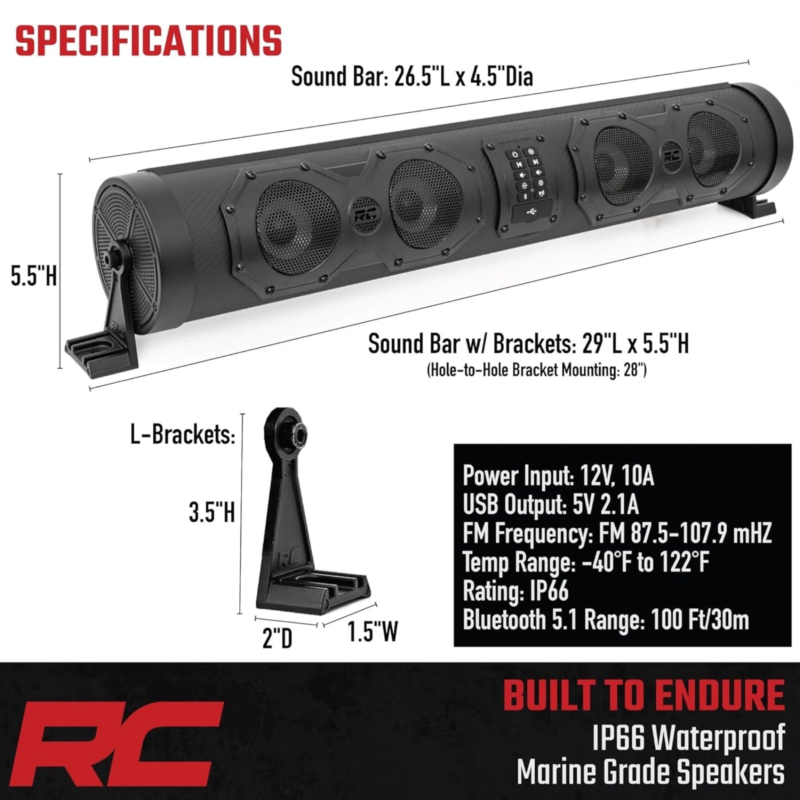 Rough Country RESON8 UTV ATV Bluetooth Multi-Color LED Soundbar Universal