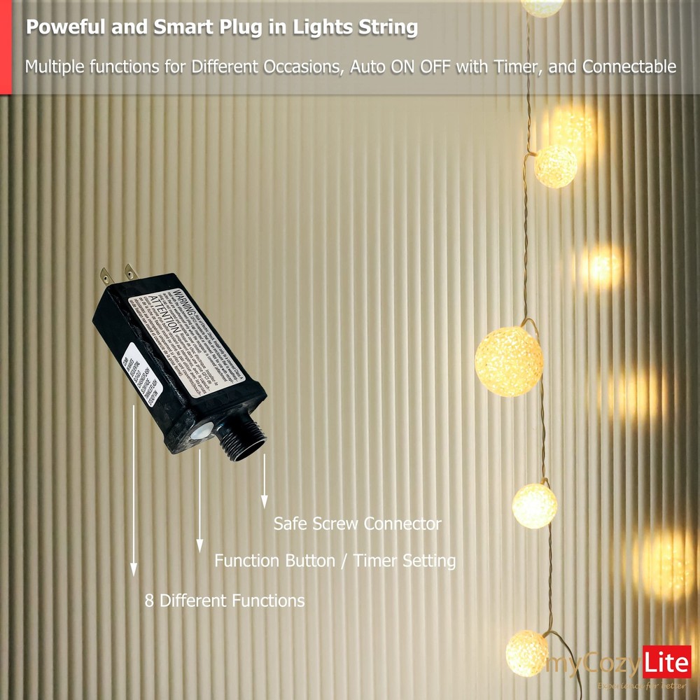 Best LED Globe String Lights Plug in Blinking 20 Warm White Balls with Timer for