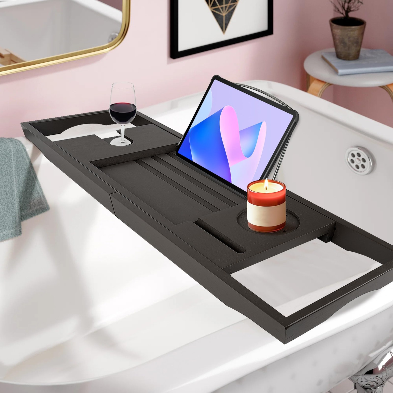 Bathtub Tray Caddy,Bathroom ,Expandable Bath Tray,Can be Placed Book and Inte...