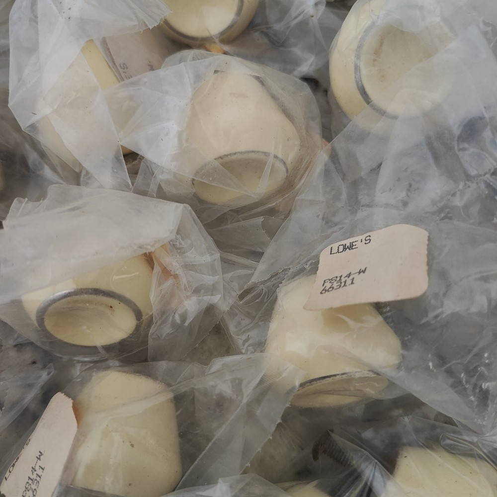 Vintage Ceramic Drawer Cabinet Knobs Tulip Shape Yellow w Silver Accent Ring