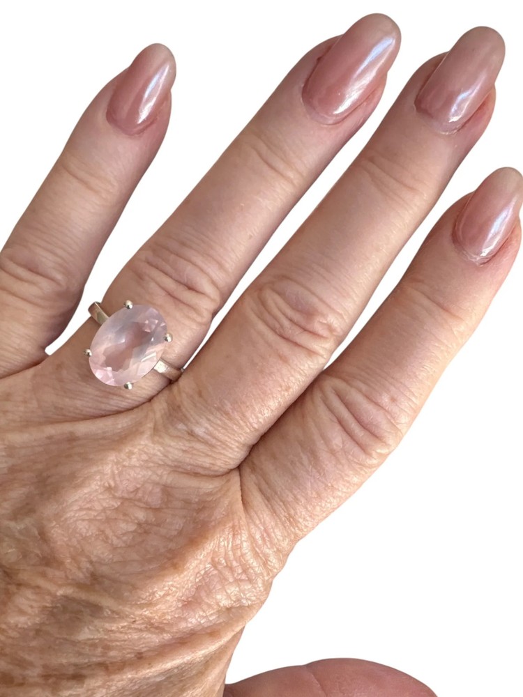 Rose Quartz Solid 925 Sterling Silver Ring 8