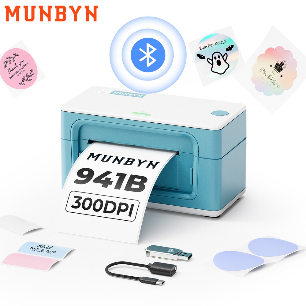 MUNBYN Bluetooth 300DPI Shipping Label Printer 4x6 Thermal Label Printer Green