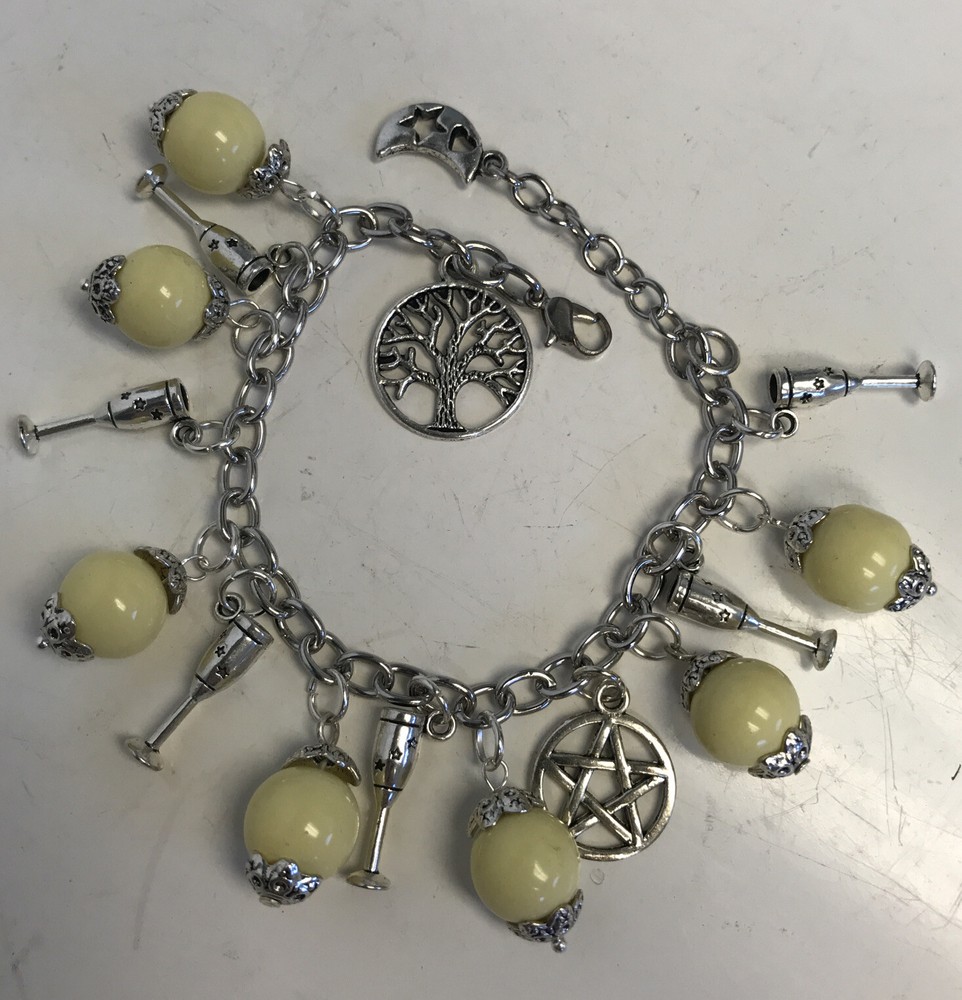 Yellow Ceramic Charm Bracelet Pendulum With Wine Glasses Tree 417