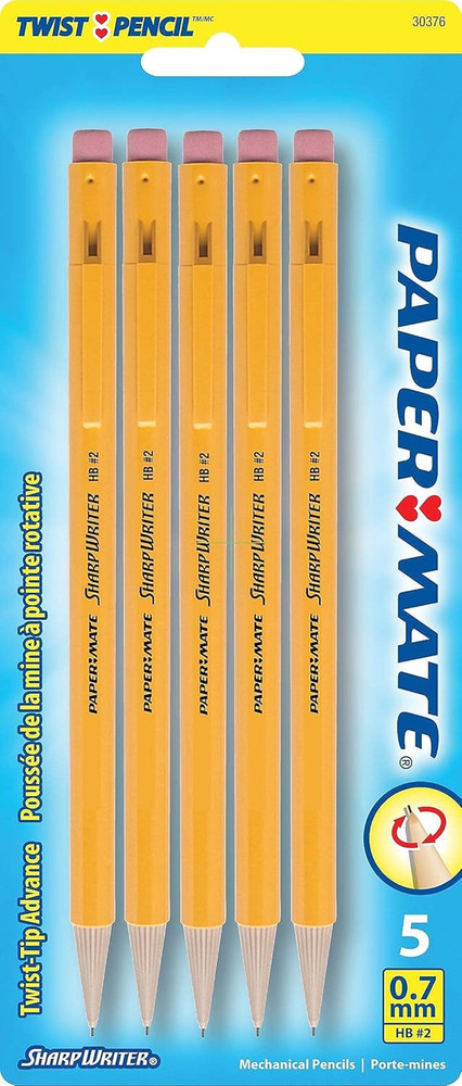 Papermate Sharpwriter Mechanical Pencil, Yellow, 5 Pencils per Pack (1 Pack)