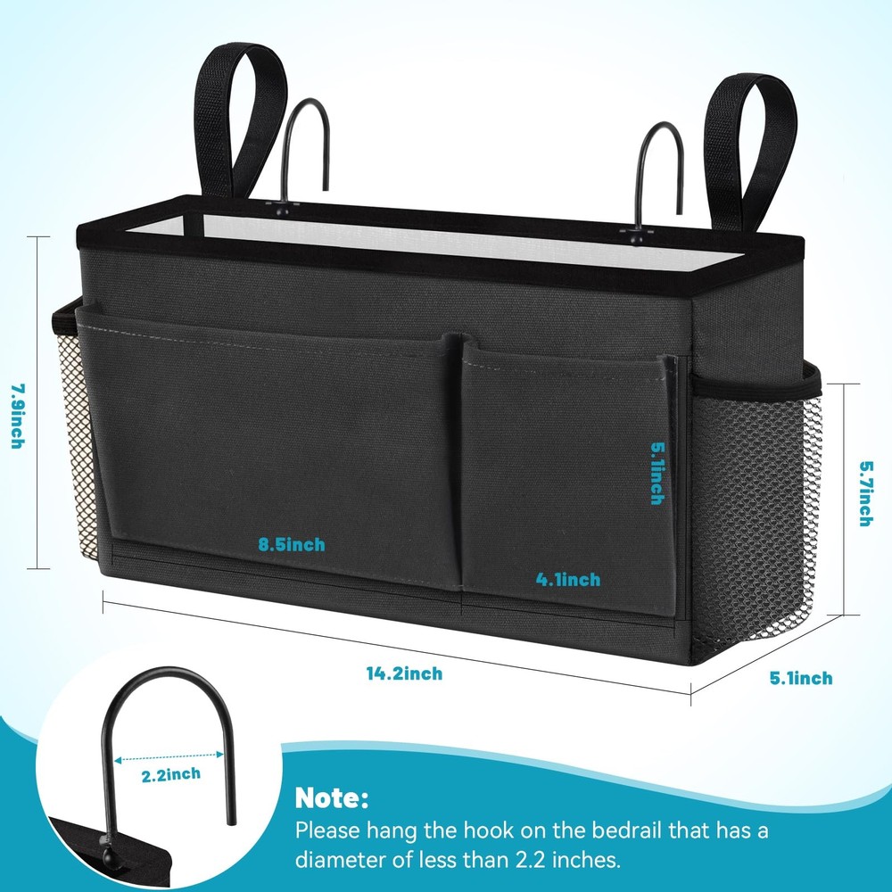 BlissTotes Bedside Caddy, Storage Organizer for Bunk Bed Dark Gray