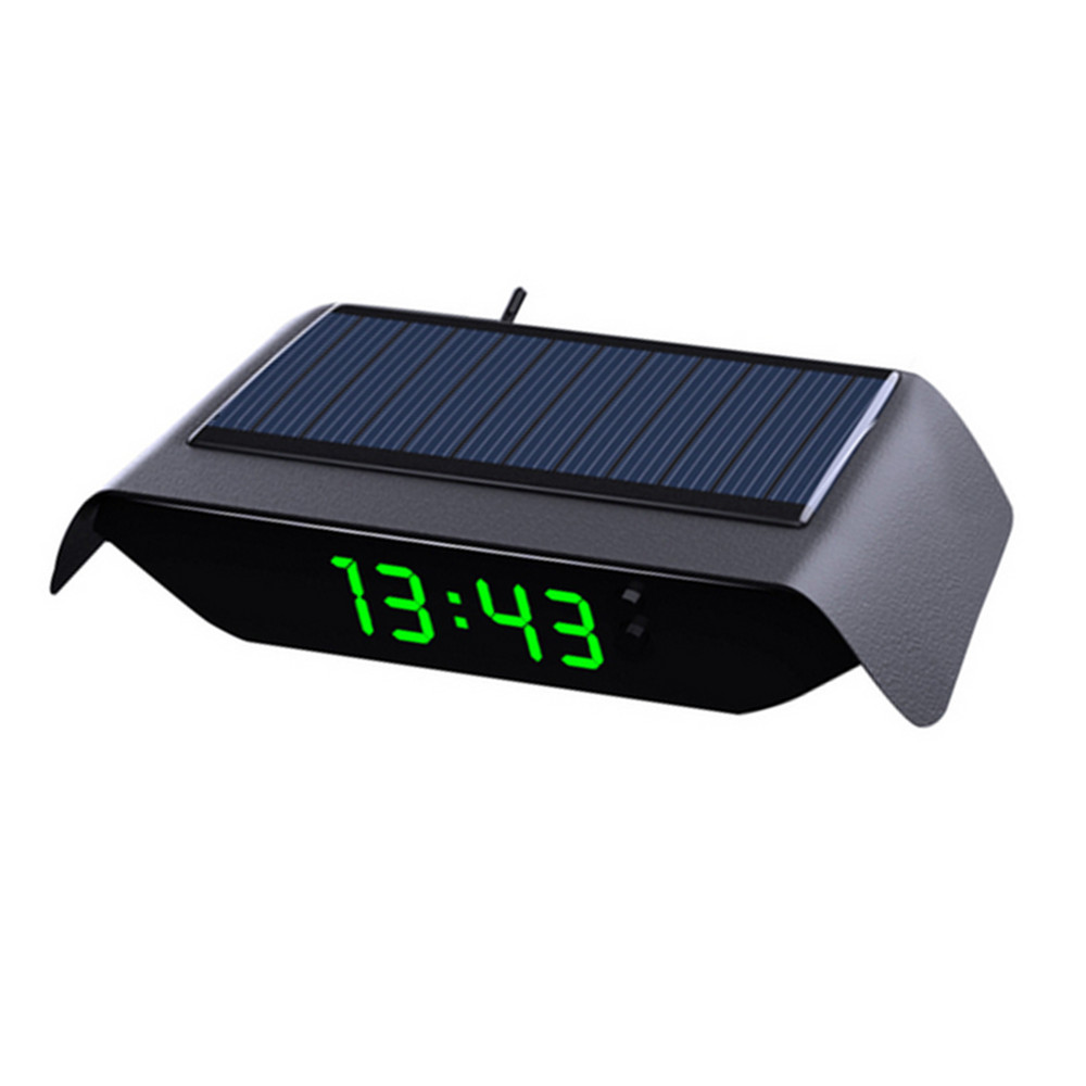 Car Digital Clock Solar/USB Charging LCD Screen Display Dashboard Auto Clock