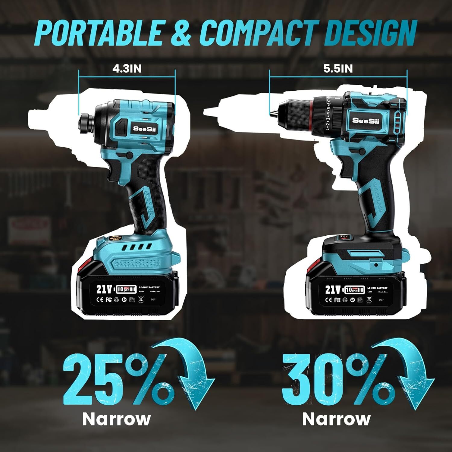 Seesii Brushless Cordless Drill & Impact Driver Power Tool Combo Kit 2xBattery