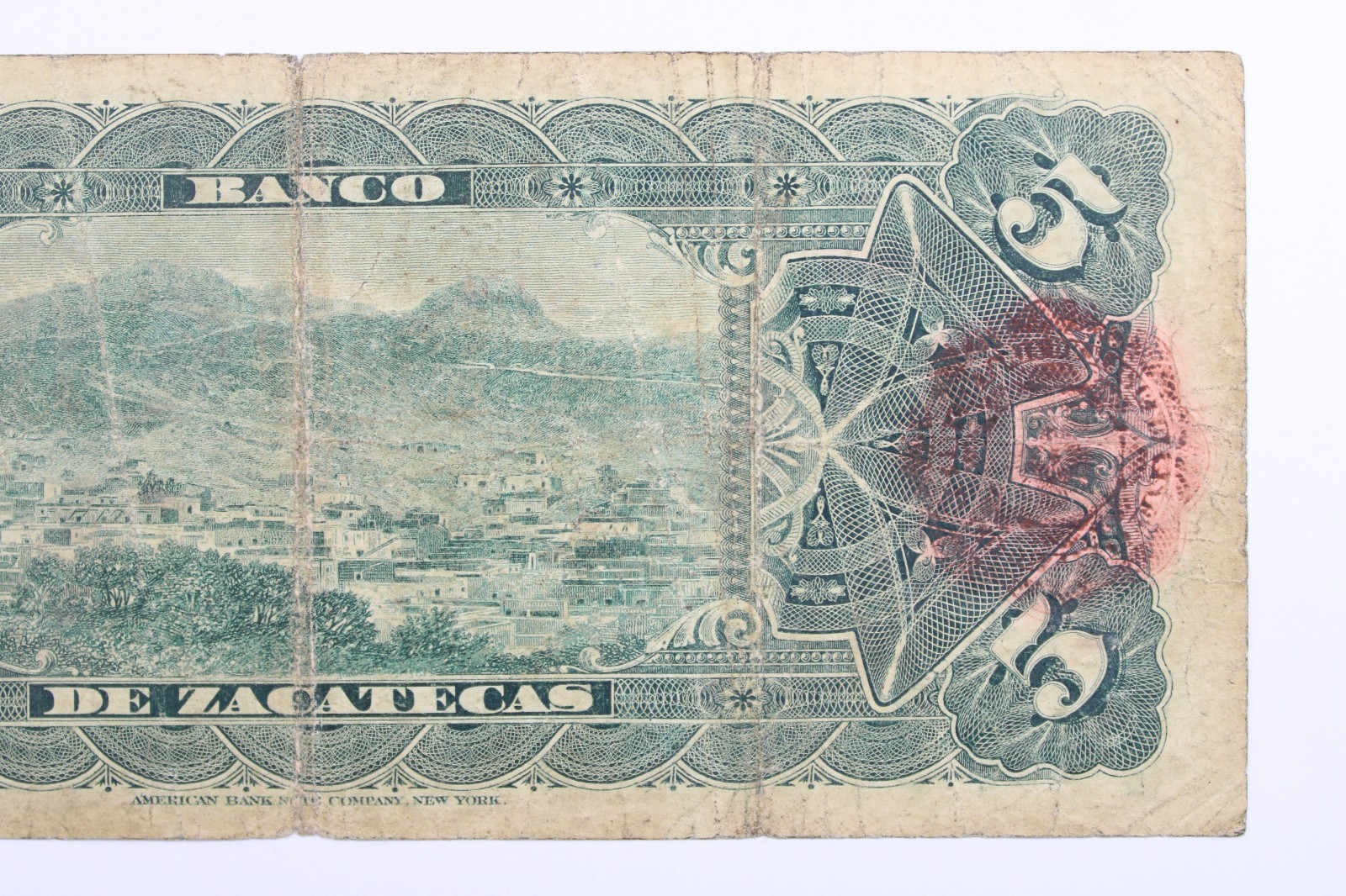 Mexico 5 Pesos, 1908 P-S475d Series L Zacatecas #0427